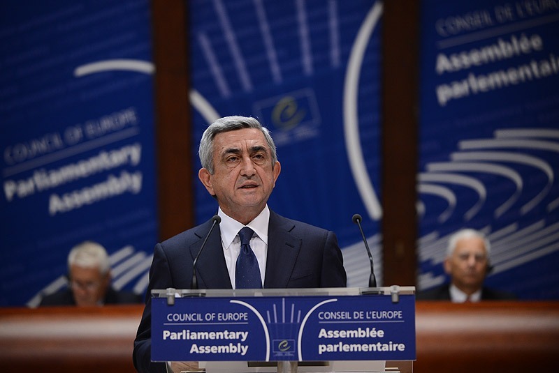 France -- Armenian President Serzh Sargsyan addresses the plenary session of PACE, Strasbourg, 02Oct2013