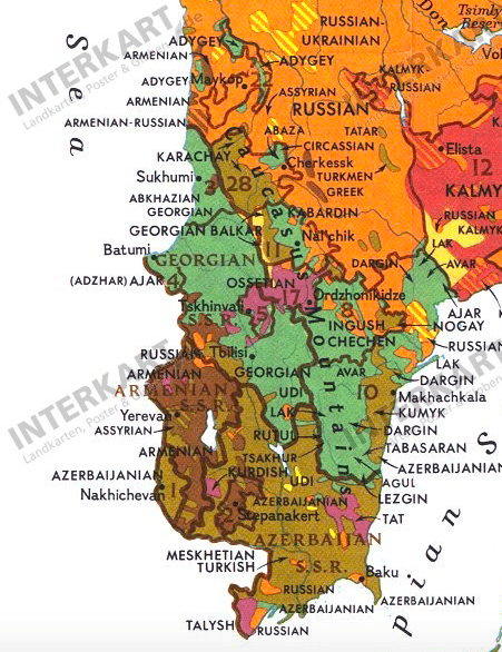 Cropped map showing Armenian's in the 1976 National Geographic map