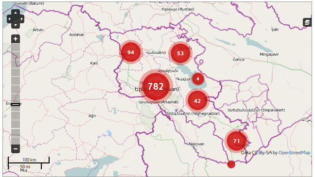 Armenia -- Map of crowdsourced alerts on possible electoral fraud and violations from iDitord.org portal, 07May2012