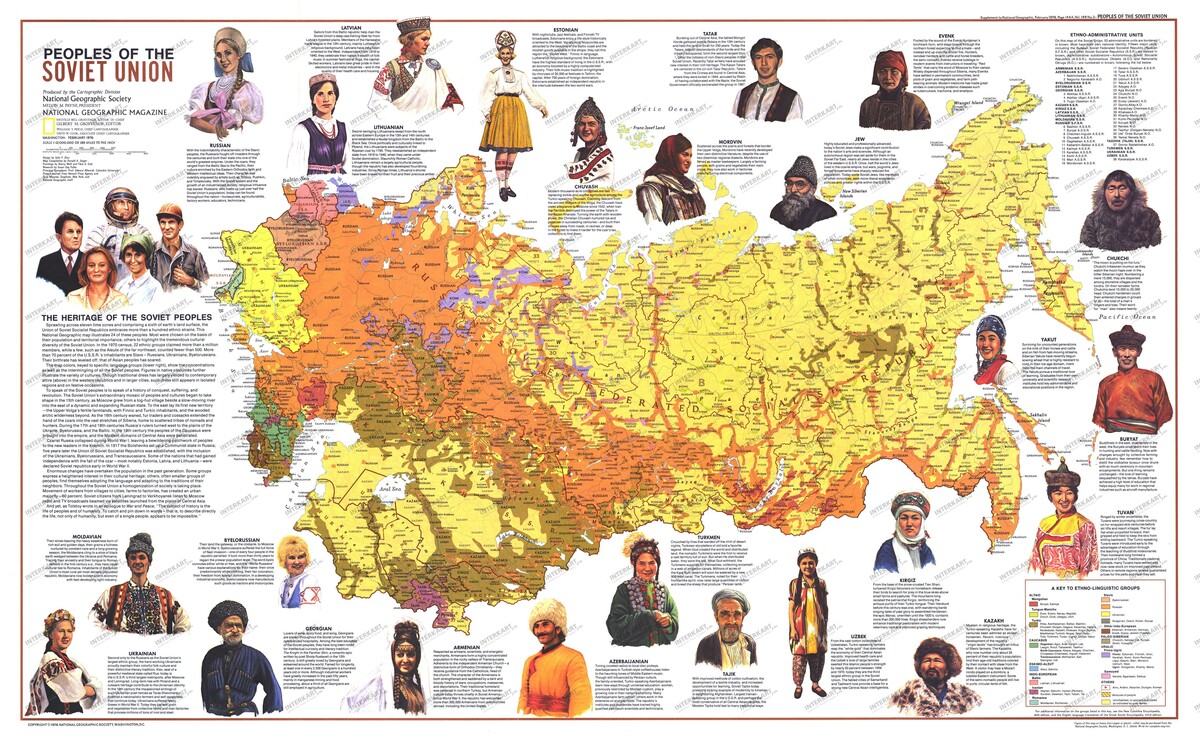 Old National Geographics map describing the people of the Soviet Union